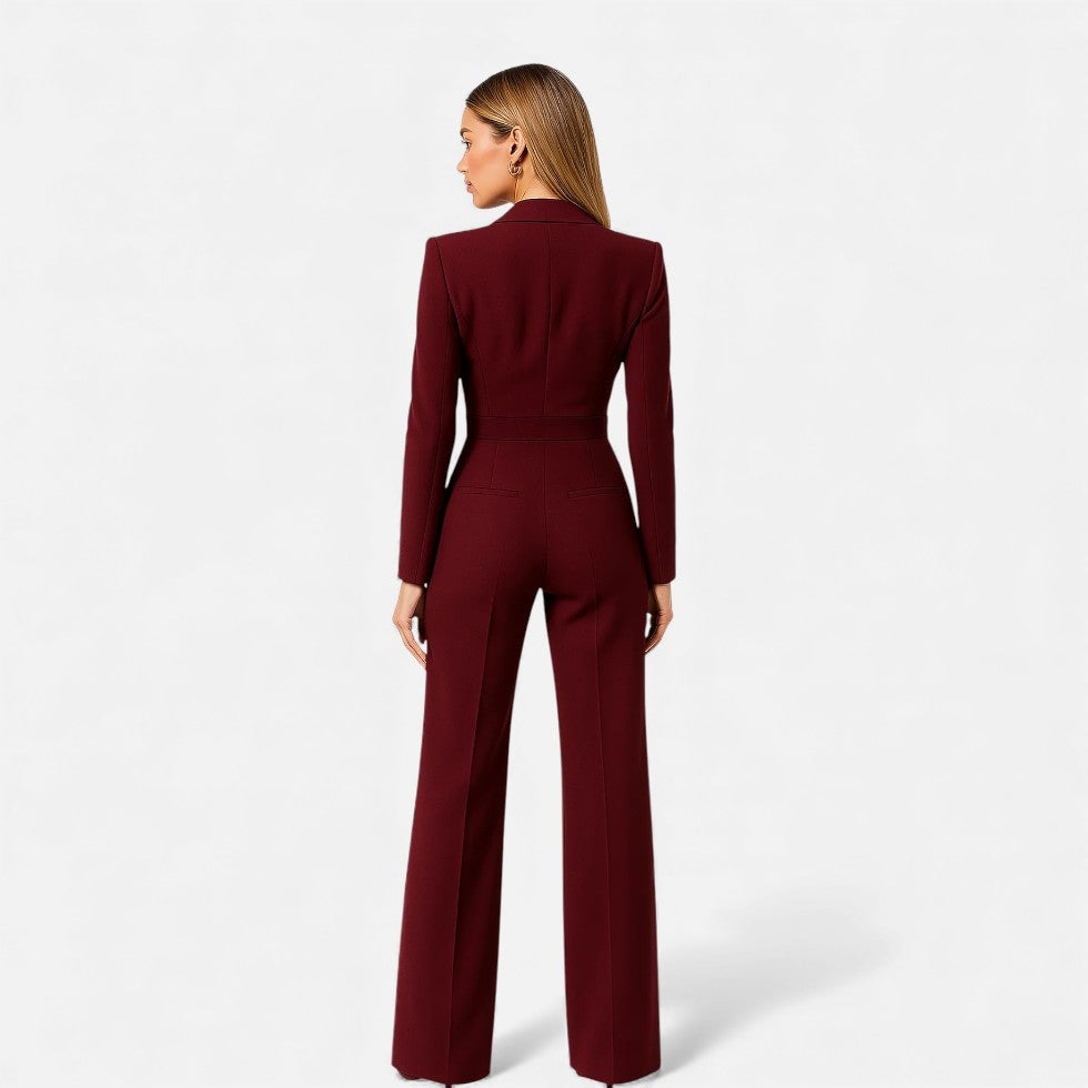 Damen Jumpsuit Pilar – Eleganter V-Ausschnitt, Palazzo-Schnitt
