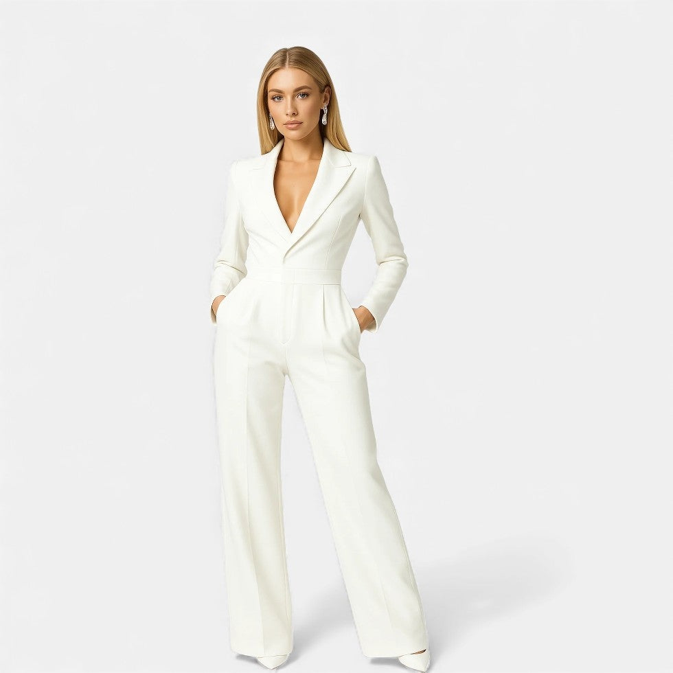 Damen Jumpsuit Pilar – Eleganter V-Ausschnitt, Palazzo-Schnitt
