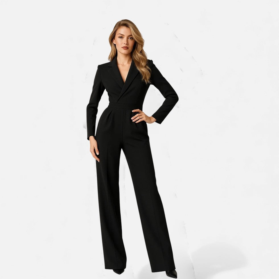 Damen Jumpsuit Pilar – Eleganter V-Ausschnitt, Palazzo-Schnitt