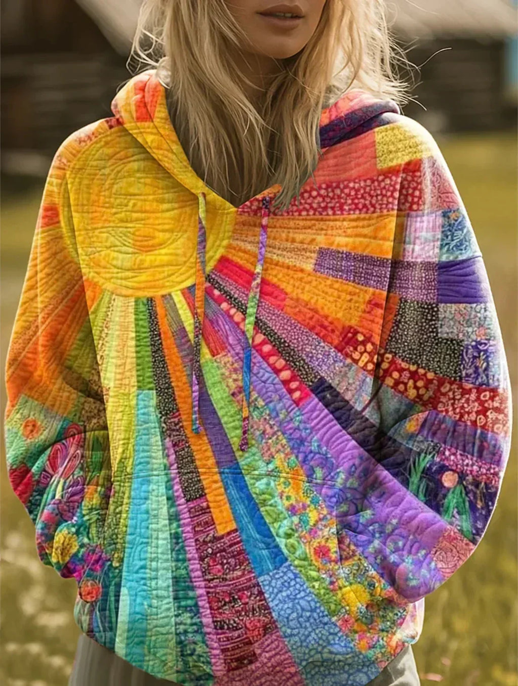 Damen Hoodie Greta – Bohemien Patchwork Multicolor