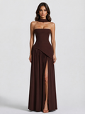 Damen Abendkleid lang Raquel – Korsett-Oberteil, asymmetrischer Schlitz