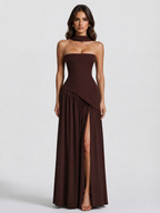 Damen Abendkleid lang Raquel – Korsett-Oberteil, asymmetrischer Schlitz