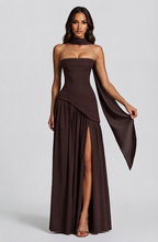 Damen Abendkleid lang Raquel – Korsett-Oberteil, asymmetrischer Schlitz