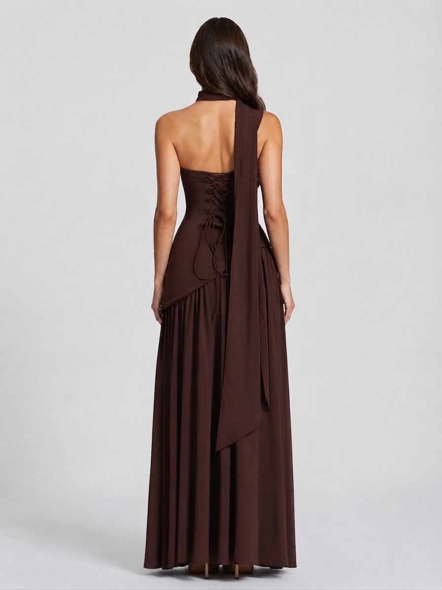 Damen Abendkleid lang Raquel – Korsett-Oberteil, asymmetrischer Schlitz