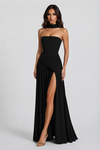 Damen Abendkleid lang Raquel – Korsett-Oberteil, asymmetrischer Schlitz