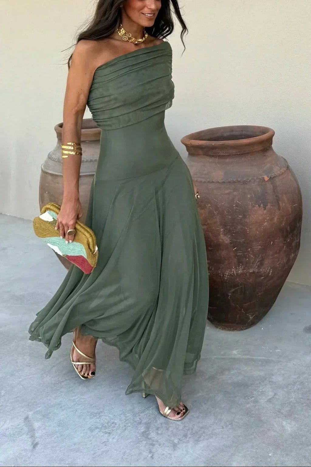 Damen Ballkleid Lina – One-Shoulder Plissee Fließend