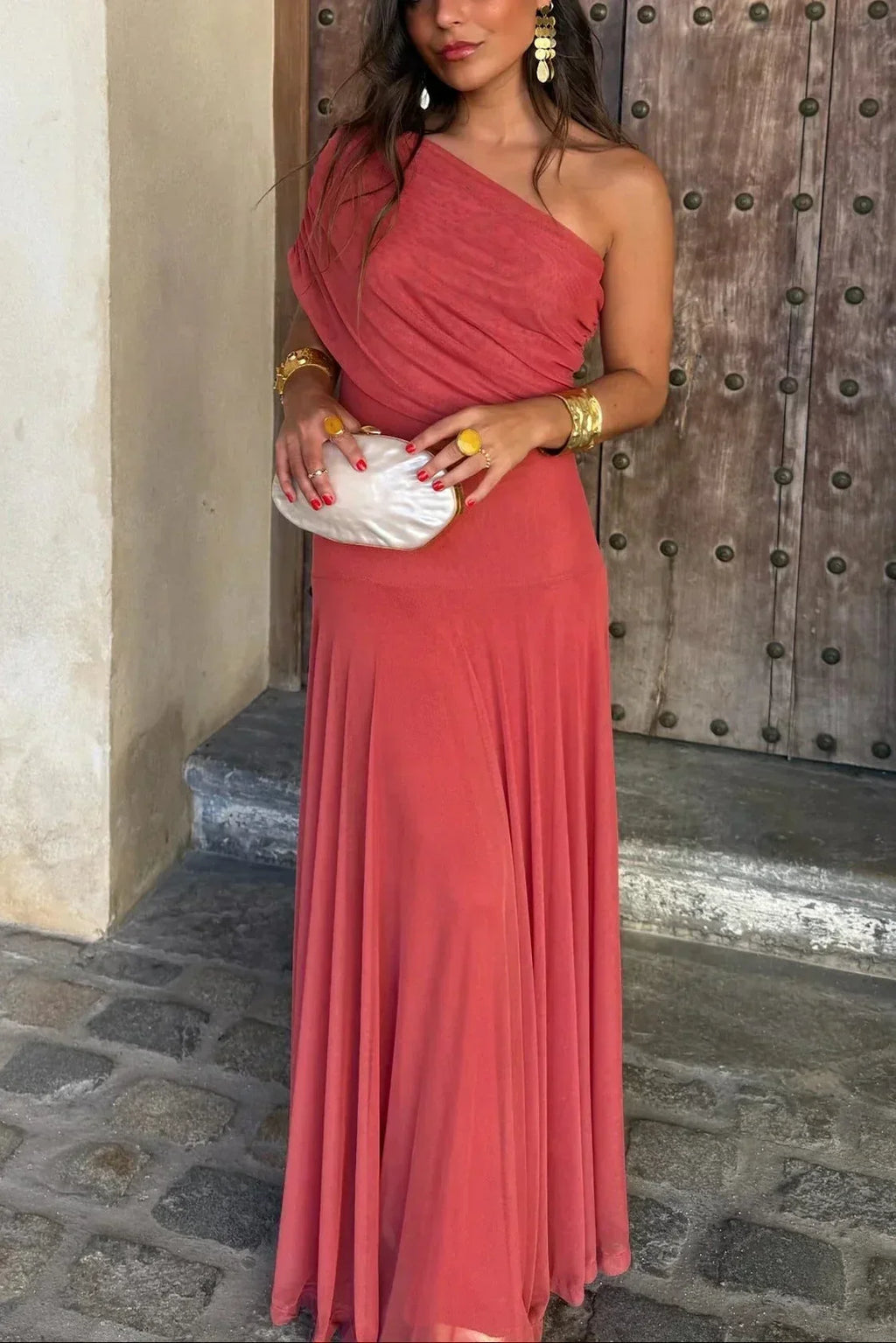 Damen Ballkleid Lina – One-Shoulder Plissee Fließend