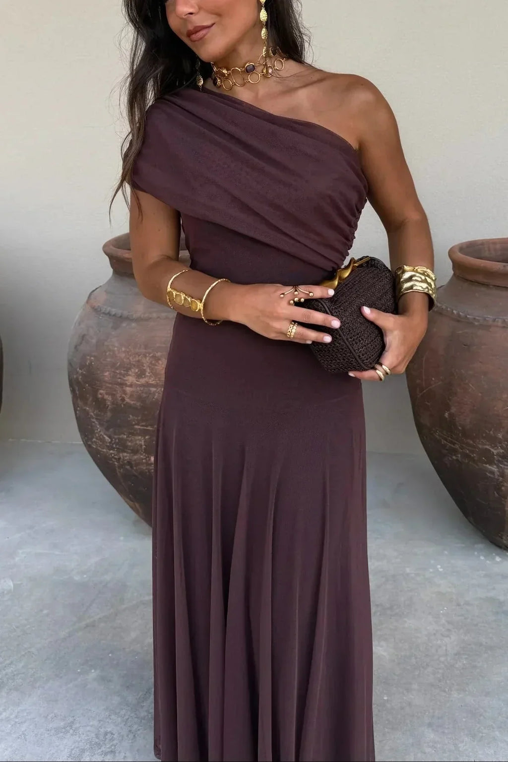 Damen Ballkleid Lina – One-Shoulder Plissee Fließend