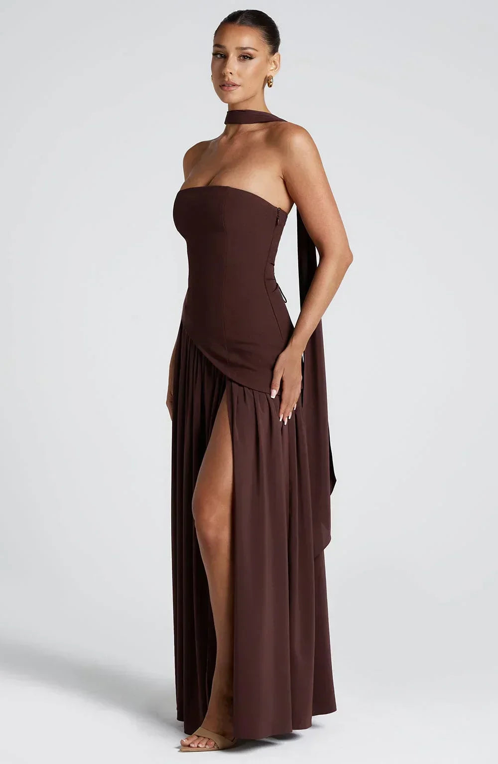 Damen Ballkleid Lina – Corsage, Bandeau-Ausschnitt, Schlitz