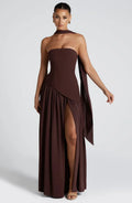 Damen Ballkleid Lina – Corsage, Bandeau-Ausschnitt, Schlitz
