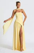 Damen Ballkleid Lina – Corsage, Bandeau-Ausschnitt, Schlitz