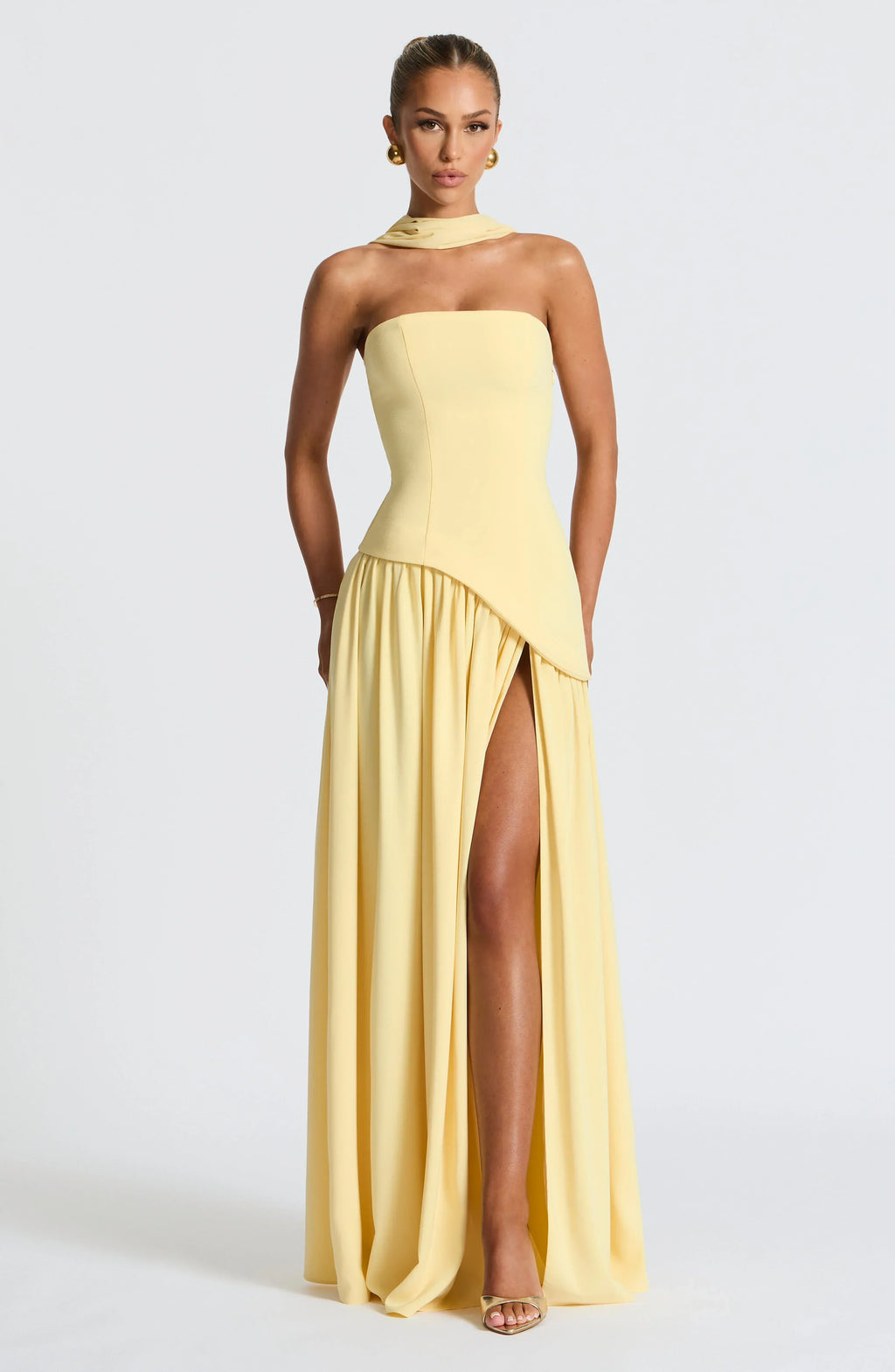 Damen Ballkleid Lina – Corsage, Bandeau-Ausschnitt, Schlitz