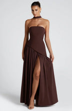 Damen Ballkleid Lina – Corsage, Bandeau-Ausschnitt, Schlitz