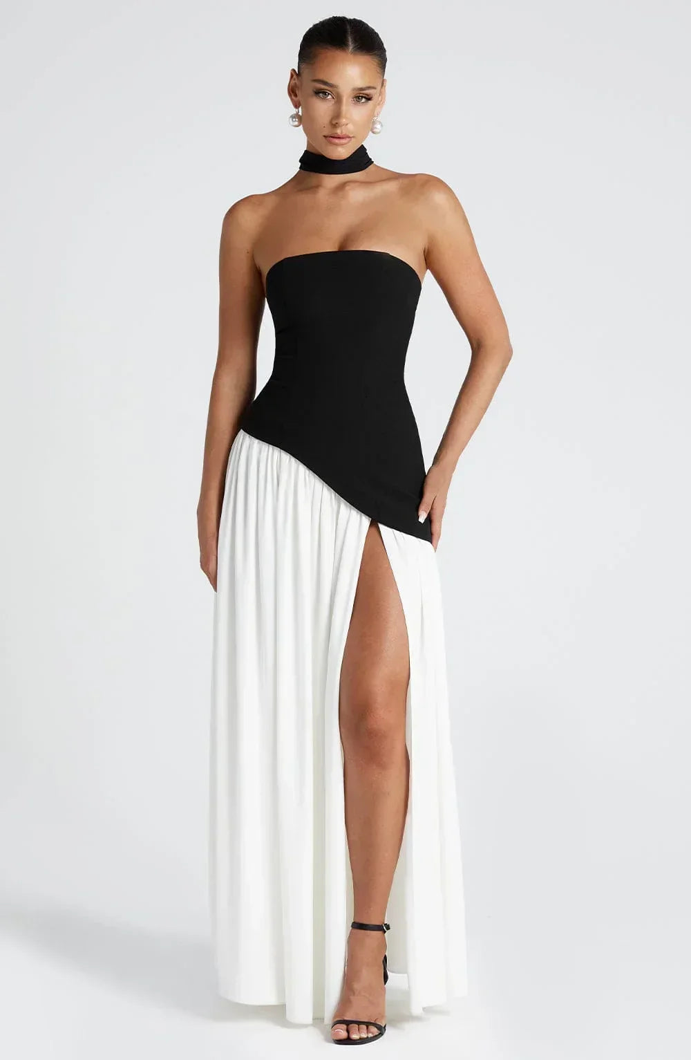 Damen Ballkleid Lina – Corsage, Bandeau-Ausschnitt, Schlitz