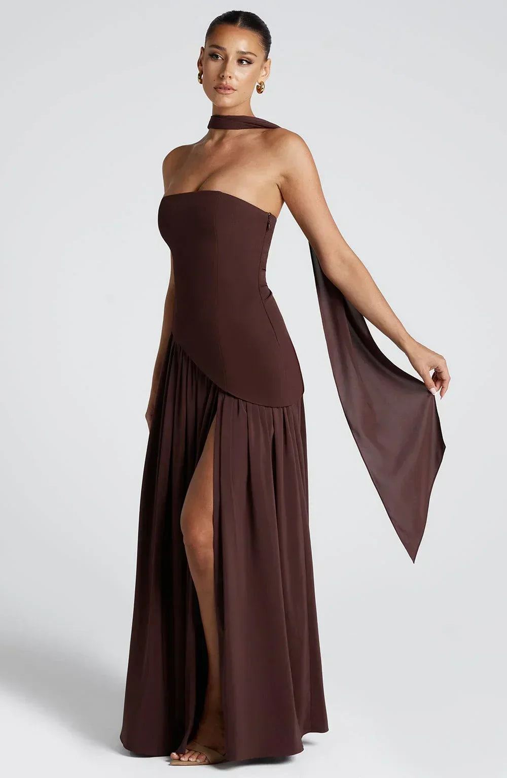Damen Ballkleid Lina – Corsage, Bandeau-Ausschnitt, Schlitz