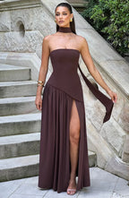 Damen Ballkleid Lina – Corsage, Bandeau-Ausschnitt, Schlitz