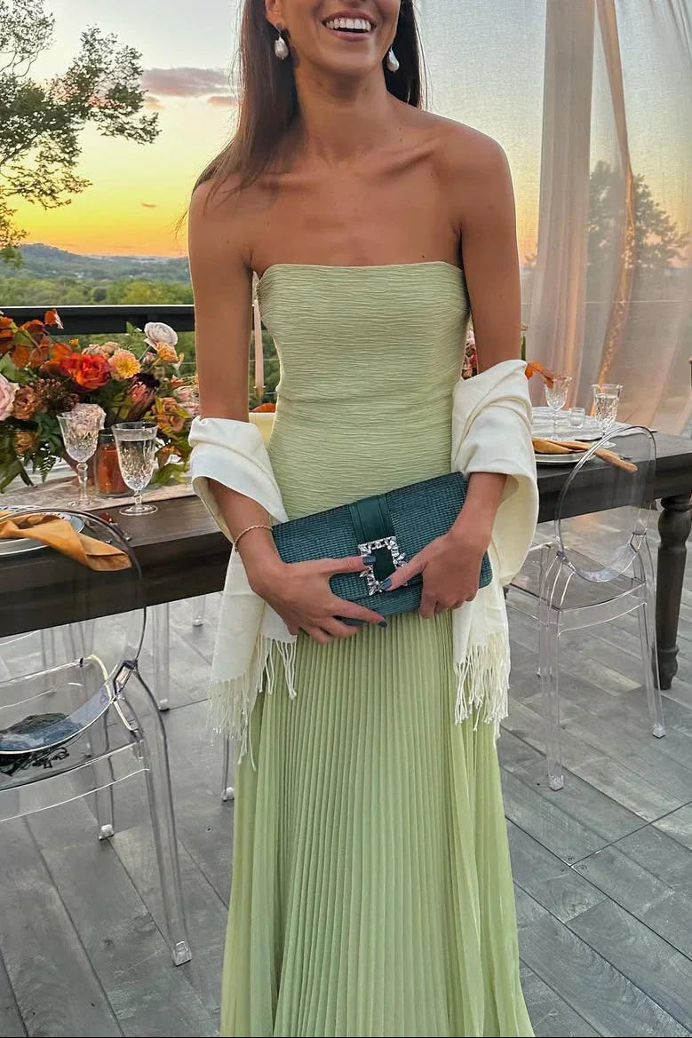Damen Maxikleid Emma – Grün plissiert, fließender Schnitt