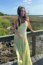 Damen Maxikleid Emma – Grün plissiert, fließender Schnitt