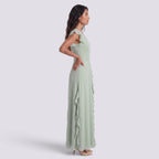 Damen Abendkleid Sophia – Plissee, Schlitz, V-Ausschnitt lang
