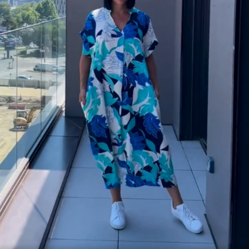 Damen Kleid Emma – Bunter V-Ausschnitt, fließend