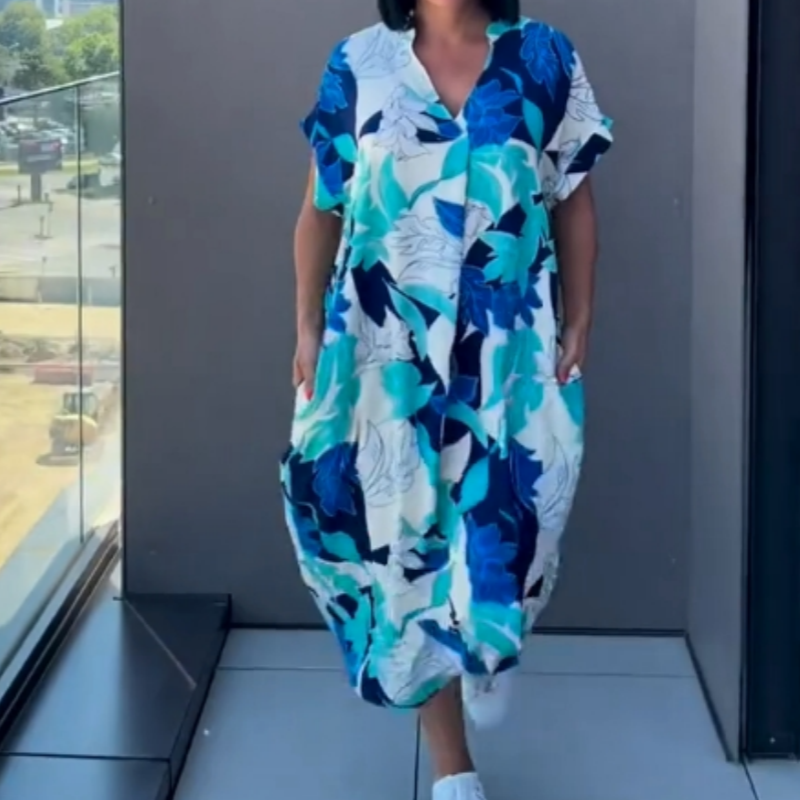 Damen Kleid Emma – Bunter V-Ausschnitt, fließend