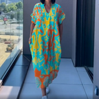 Damen Kleid Emma – Bunter V-Ausschnitt, fließend