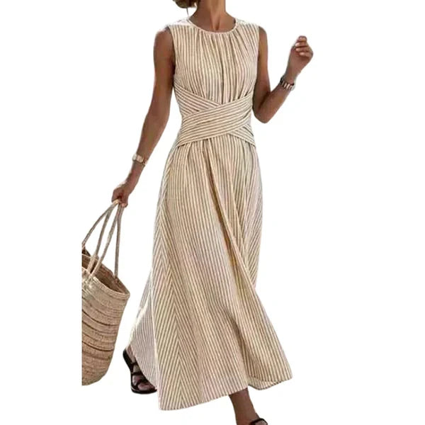 Damen Kleid Sophie – Gestreift mit Wickelgürtel, fließend