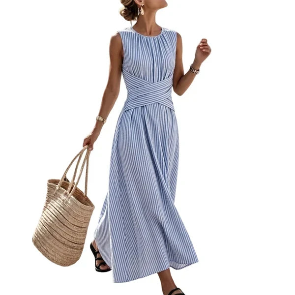 Damen Kleid Sophie – Gestreift mit Wickelgürtel, fließend