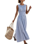 Damen Kleid Sophie – Gestreift mit Wickelgürtel, fließend
