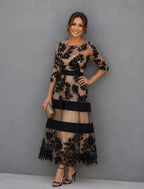 Belle & Julia Vestido Midi de Encaje Acampanado para Mujer Negro
