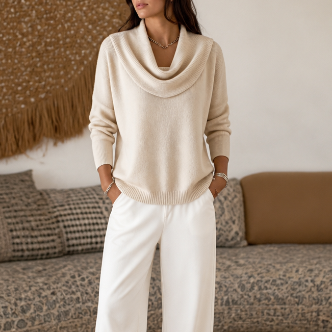 Damen Strickpullover Emma – Drapierter Rollkragen, bequemer Schnitt