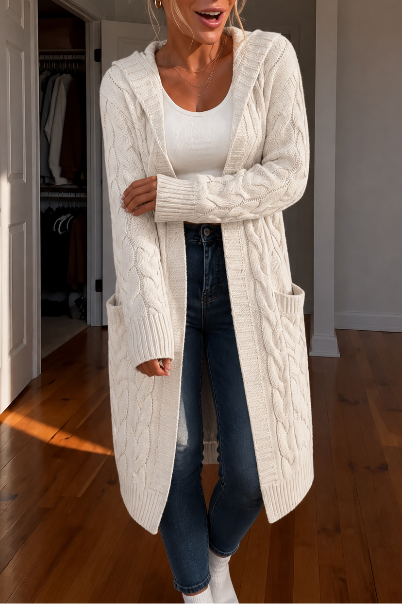 Damen Cardigan Emma – Kapuze, Offene Knopfleiste, Gemütlich