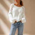 Damen Strickpullover Emma – Spitzendetail, schulterfreier Ausschnitt