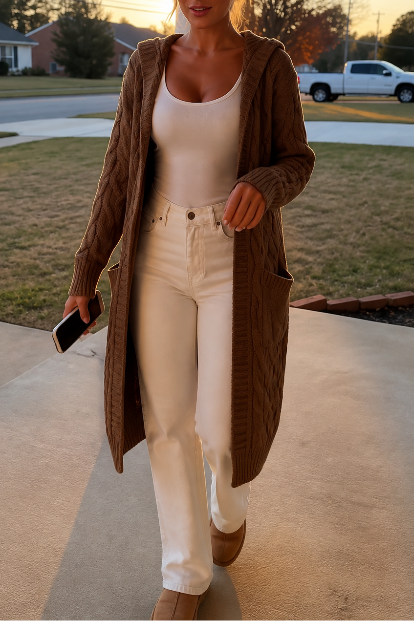 Damen Cardigan Emma – Kapuze, Offene Knopfleiste, Gemütlich