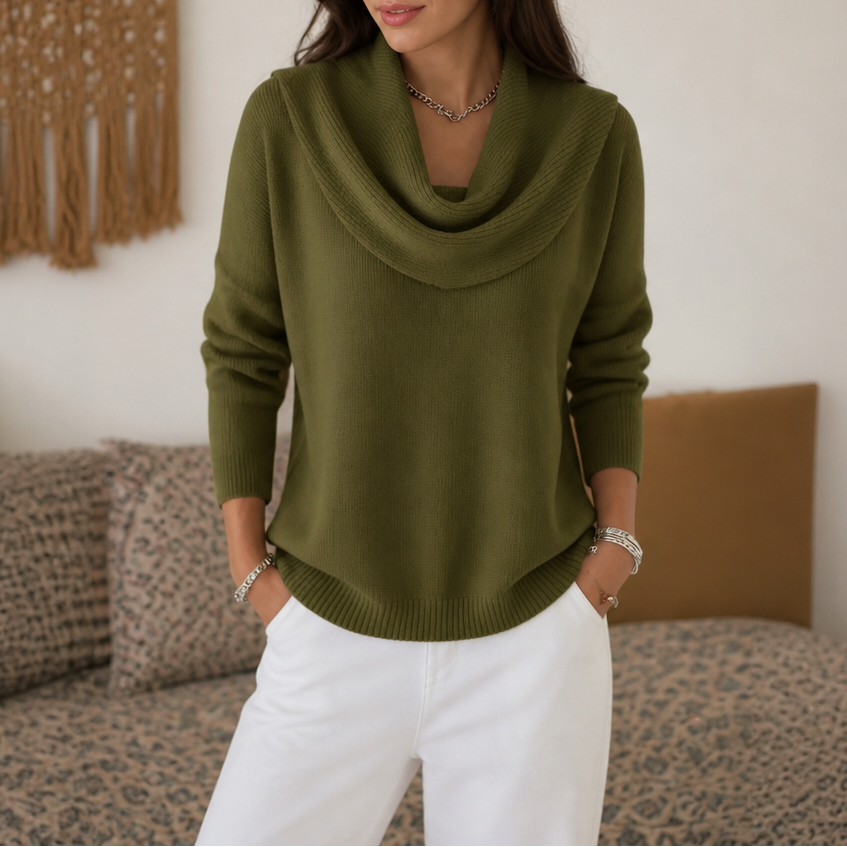 Damen Strickpullover Emma – Drapierter Rollkragen, bequemer Schnitt