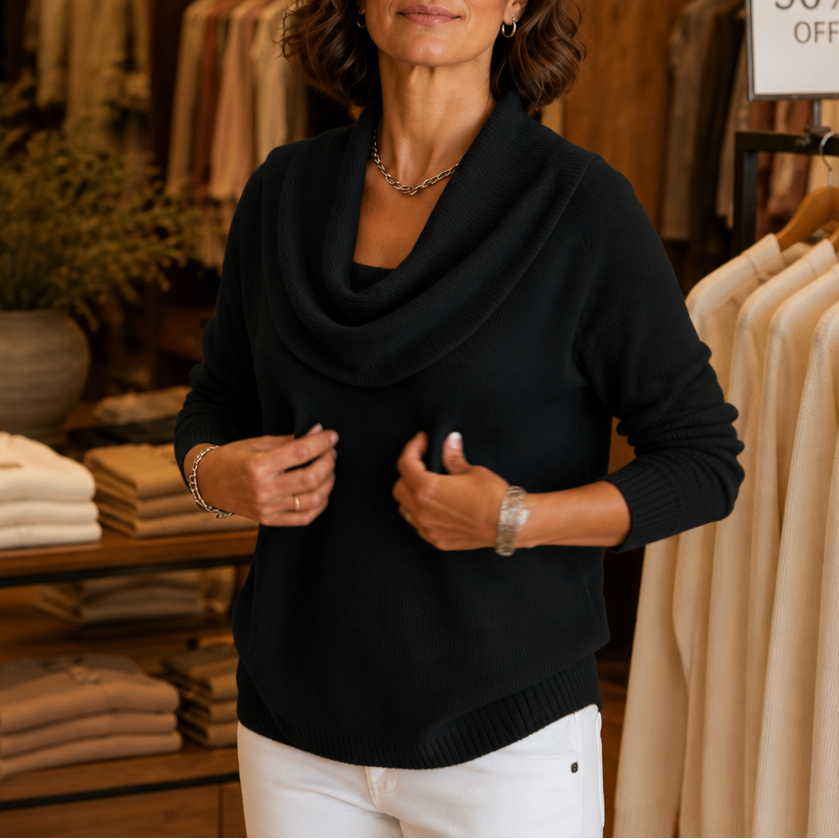 Damen Strickpullover Emma – Drapierter Rollkragen, bequemer Schnitt