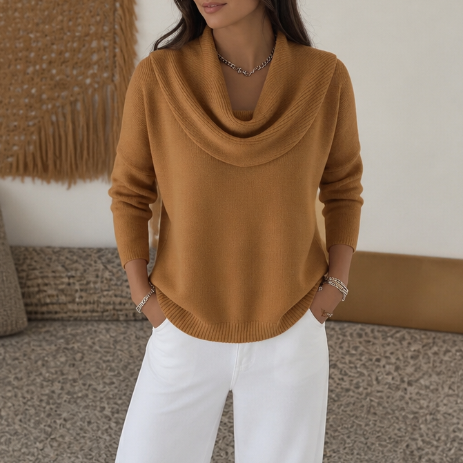 Damen Strickpullover Emma – Drapierter Rollkragen, bequemer Schnitt