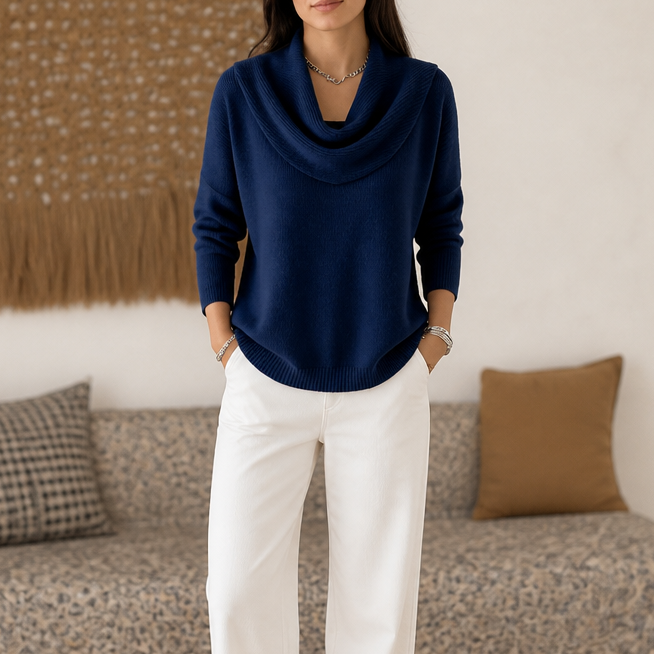 Damen Strickpullover Emma – Drapierter Rollkragen, bequemer Schnitt