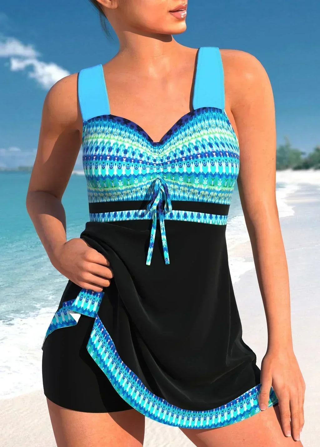 Damen Badekleid Emma – Fließender Rock, Herzausschnitt, mit Shorts